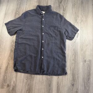 Tasso Elba Shirt Mens Large Blue Geometric Silk Linen Short Sleeve Button Up